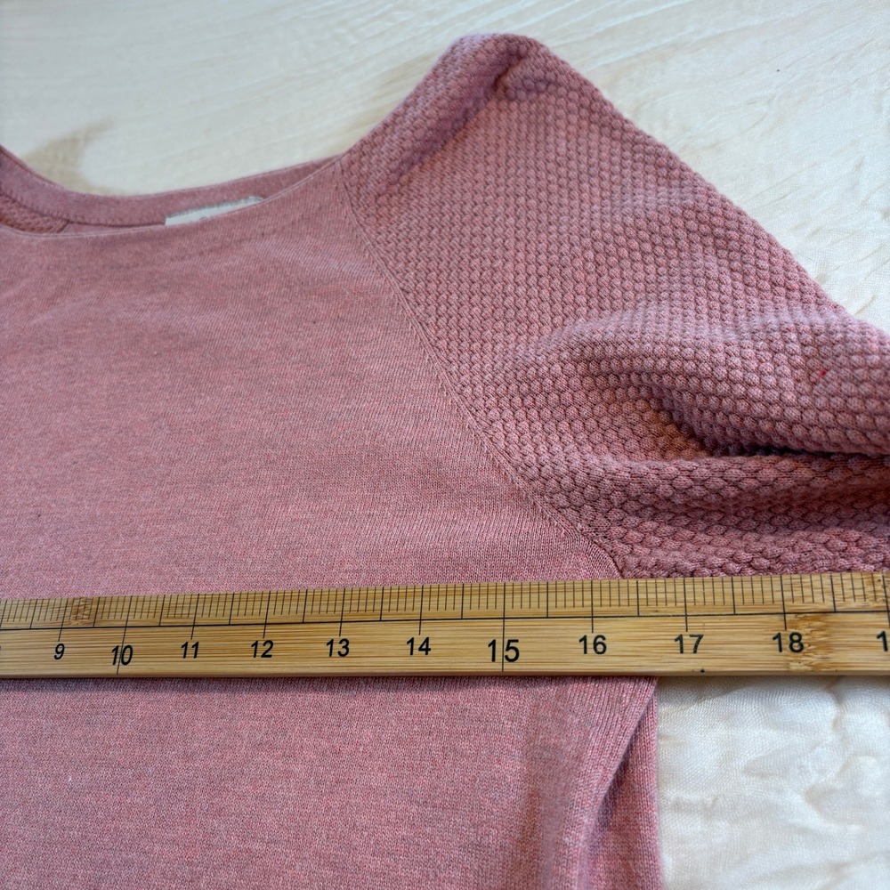Loft Long Textured Sleeve Warm Pink Cotton Pullover Top Size M - Picture 5 of 7